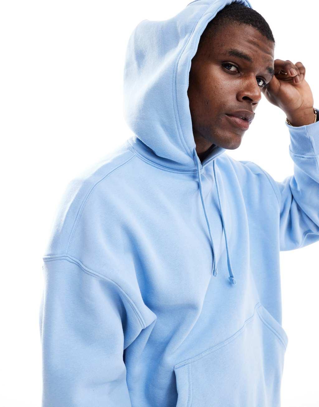 Pull&Bear basic hoodie in light blue Product Image