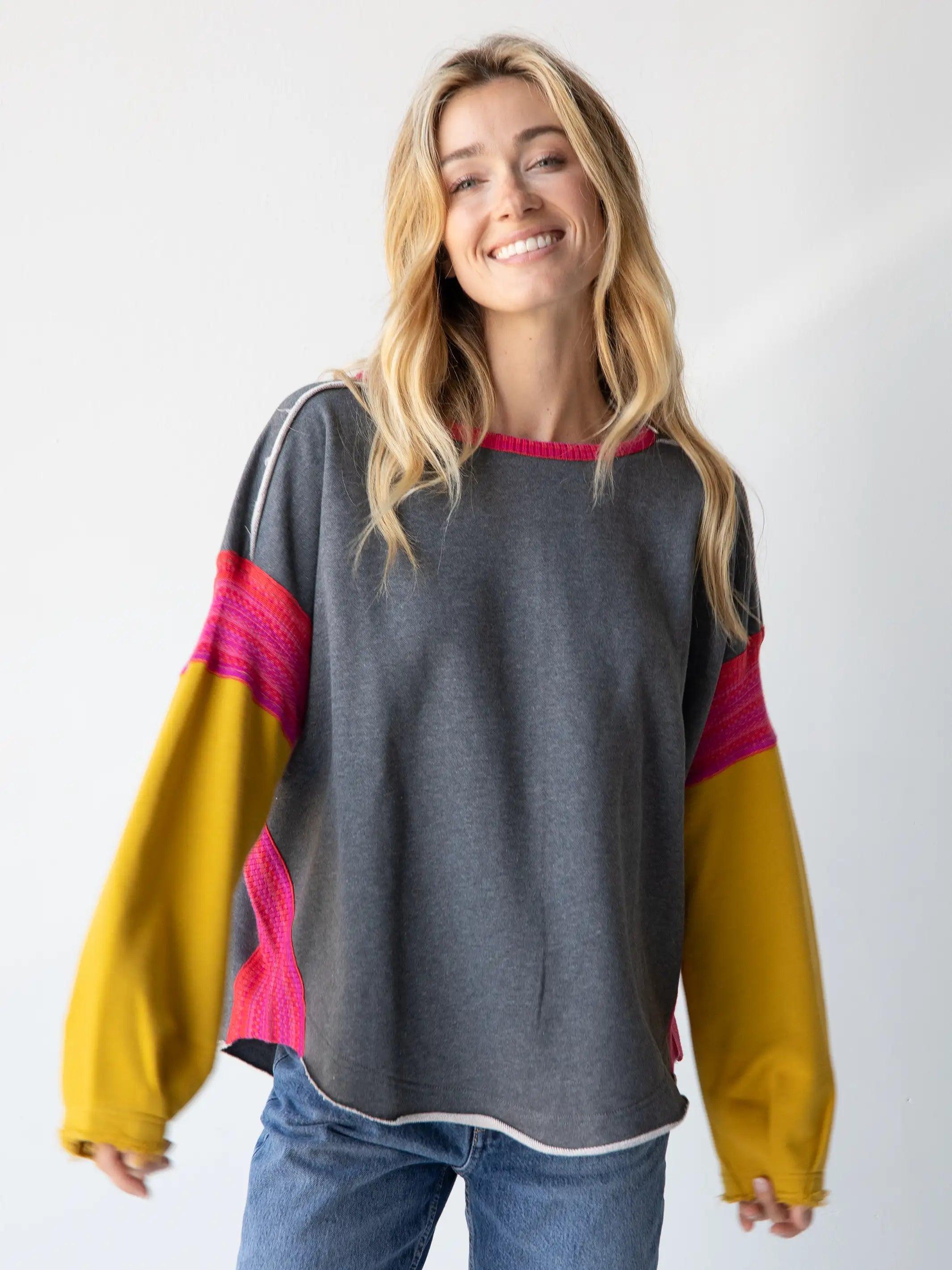 Knit Trim Sweatshirt - Grey Product Image