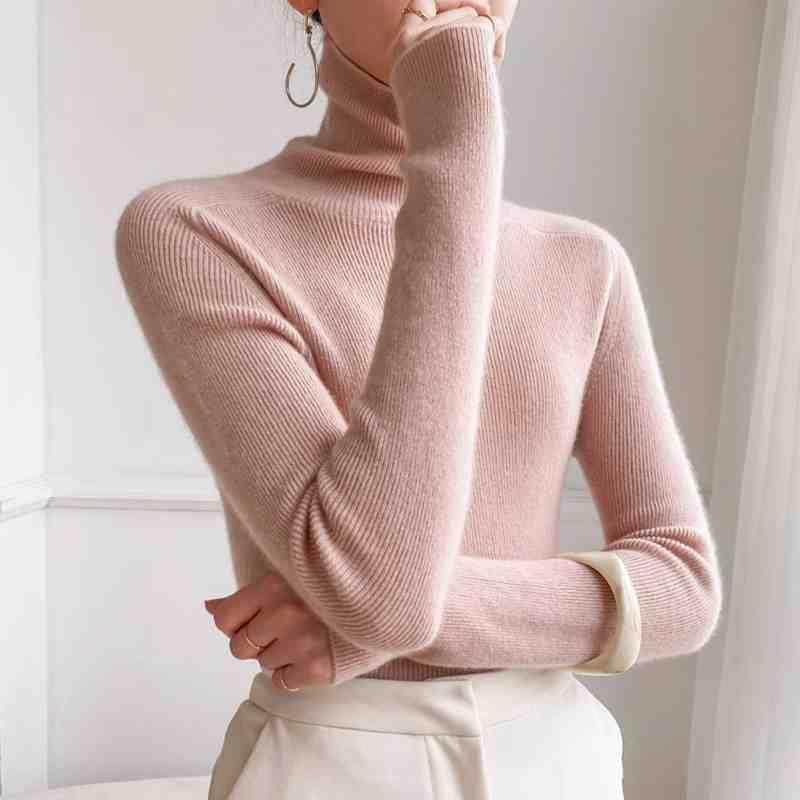 Turtleneck Plain Knit Top in 12 Colors Product Image