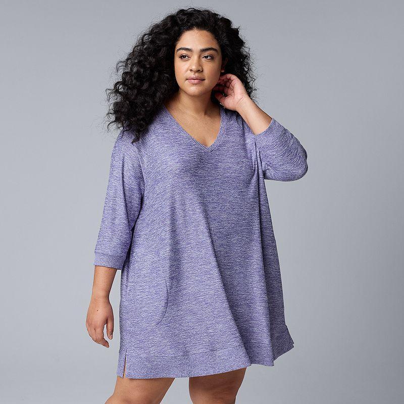 Plus Size Simply Vera Vera Wang 3/4 Sleeve Sleepshirt, Womens Product Image