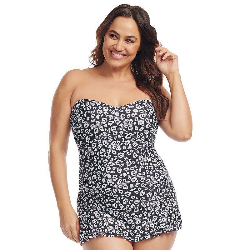 Plus Size Mazu Tie-Dye Cheetah Shirred One-Piece Swimdress, Womens Product Image