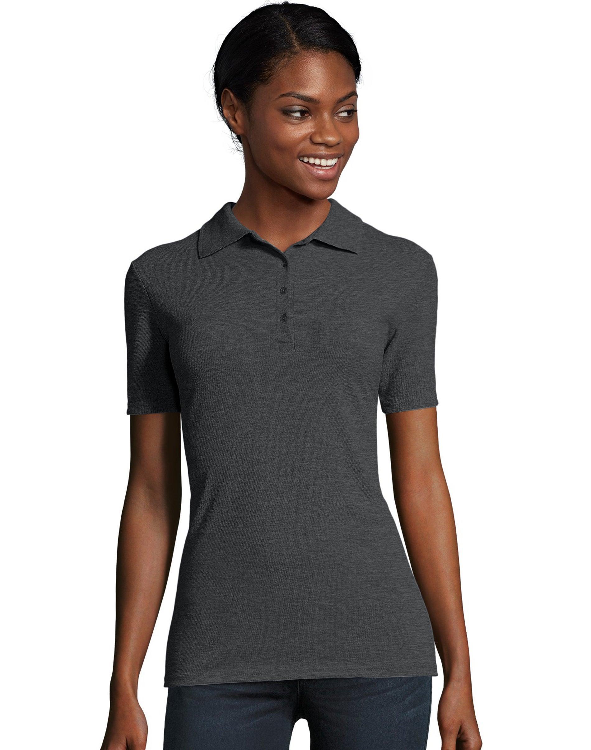 Hanes Womens Pique Polo Shirt Black XL Product Image