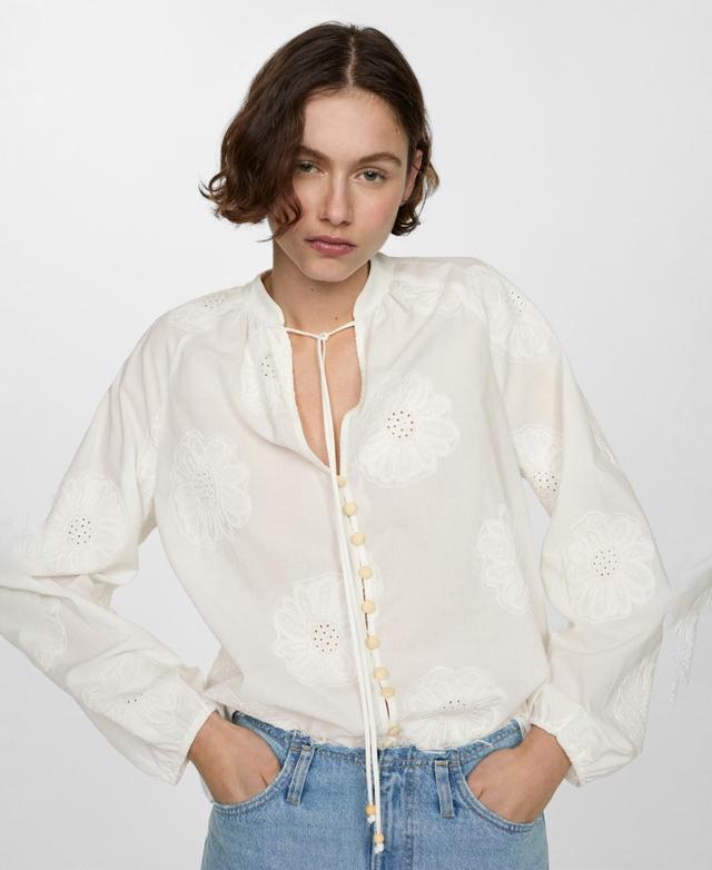 Mango Womens Bow Detail Floral Embroidered Blouse Product Image