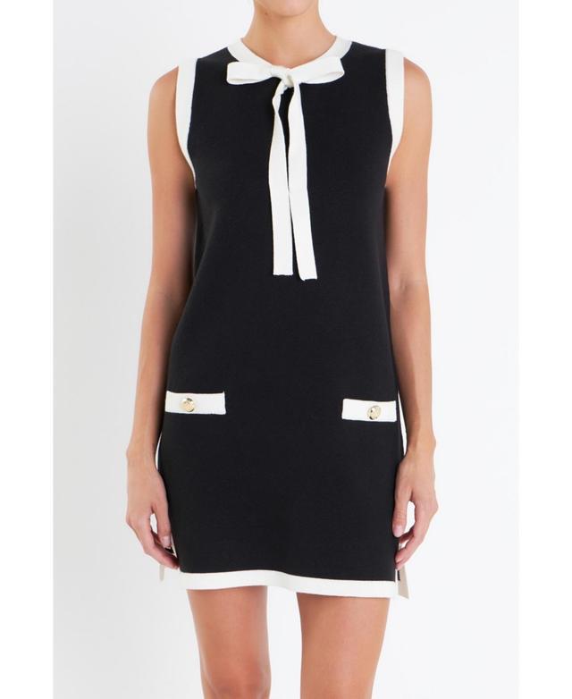 English Factory Womens Color Block Knit Mini Dress - Black Product Image