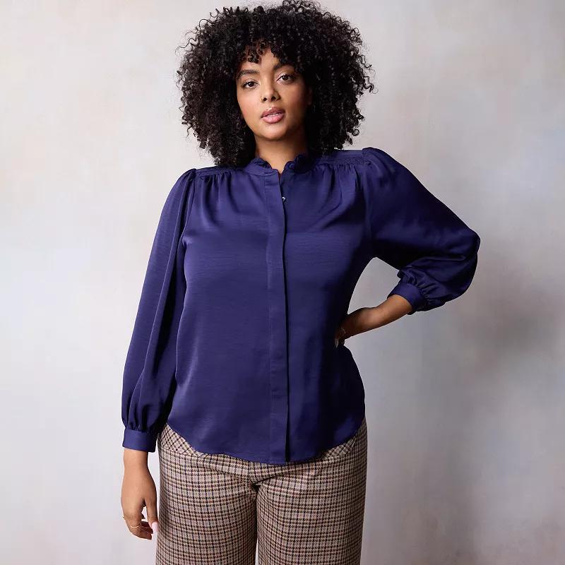 Plus Size LC Lauren Conrad Hidden Placket Button Front Shirt, Womens Product Image