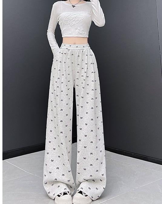 Bow Print High Waist Wide Leg Sweatpants Product Image