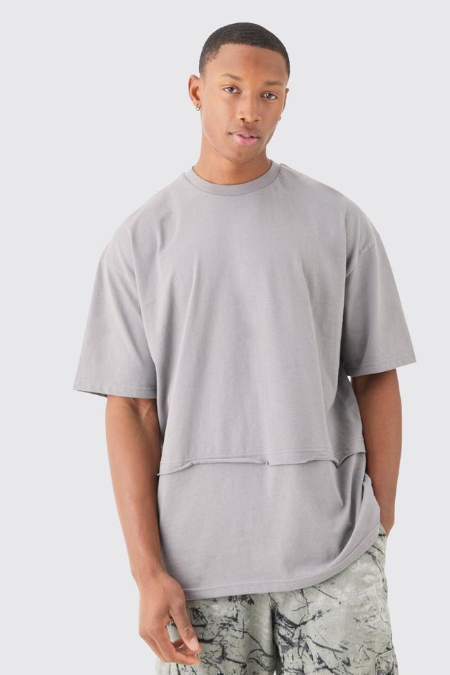 Oversized Raw Layer T-shirt | boohooMAN USA Product Image