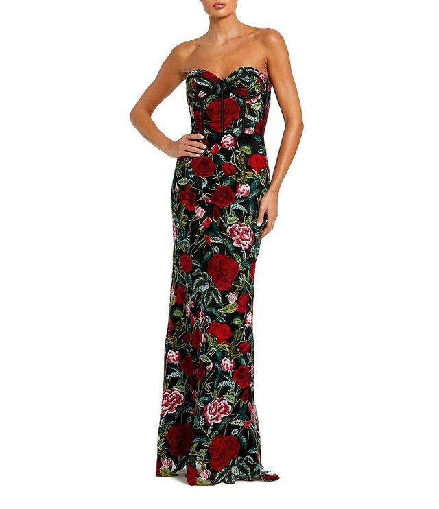 Mac Duggal Floral Embroidered Sweetheart Strapless Bustier Sleeveless Gown Product Image