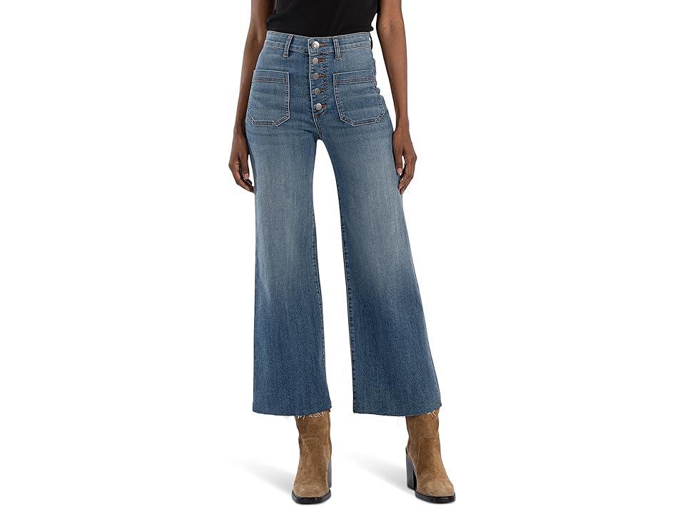 KUT from the Kloth Meg High Rise Wide Leg Expo Btn Raw Hem Patch Pockets (Prevent) Women's Jeans Product Image