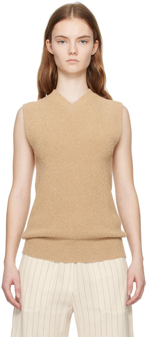 Toteme Womens Sand V-neck Relaxed-fit Cotton-blend Top Product Image