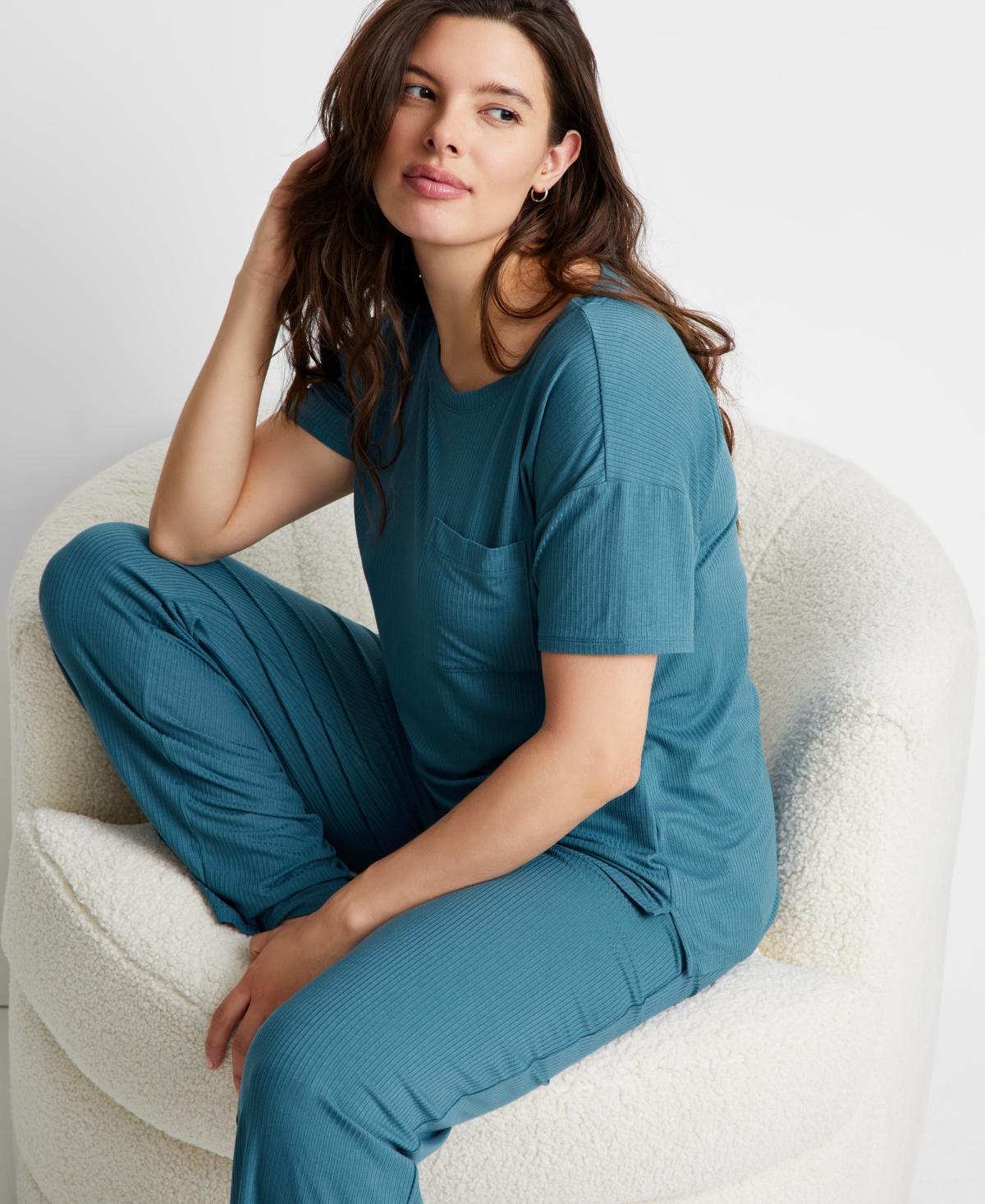 State of Day Womens 2-Pc. Ribbed Short-Sleeve Pajamas Set, Created for Macys Product Image