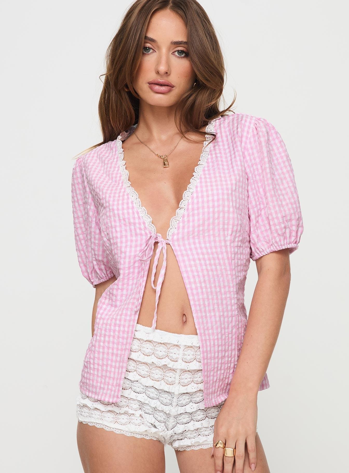 Sez Top Pink Gingham Product Image