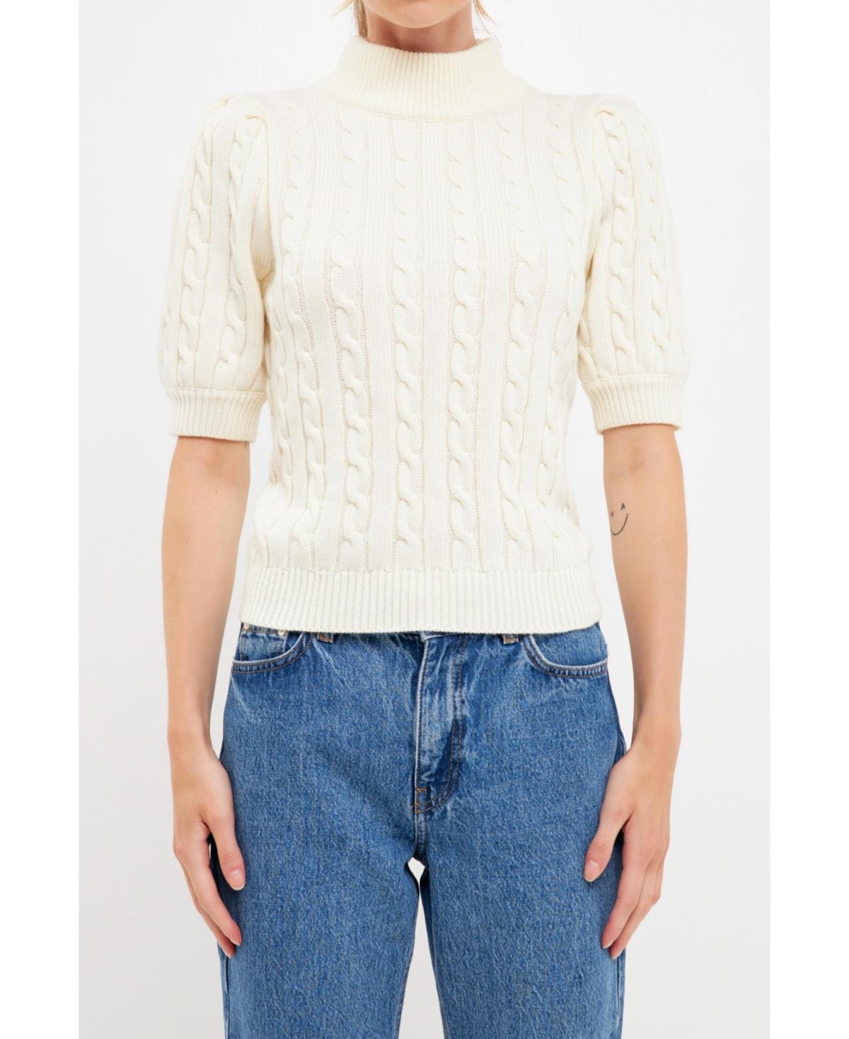 English Factory Womens Short-Sleeve Cable-Knit Sweater Product Image