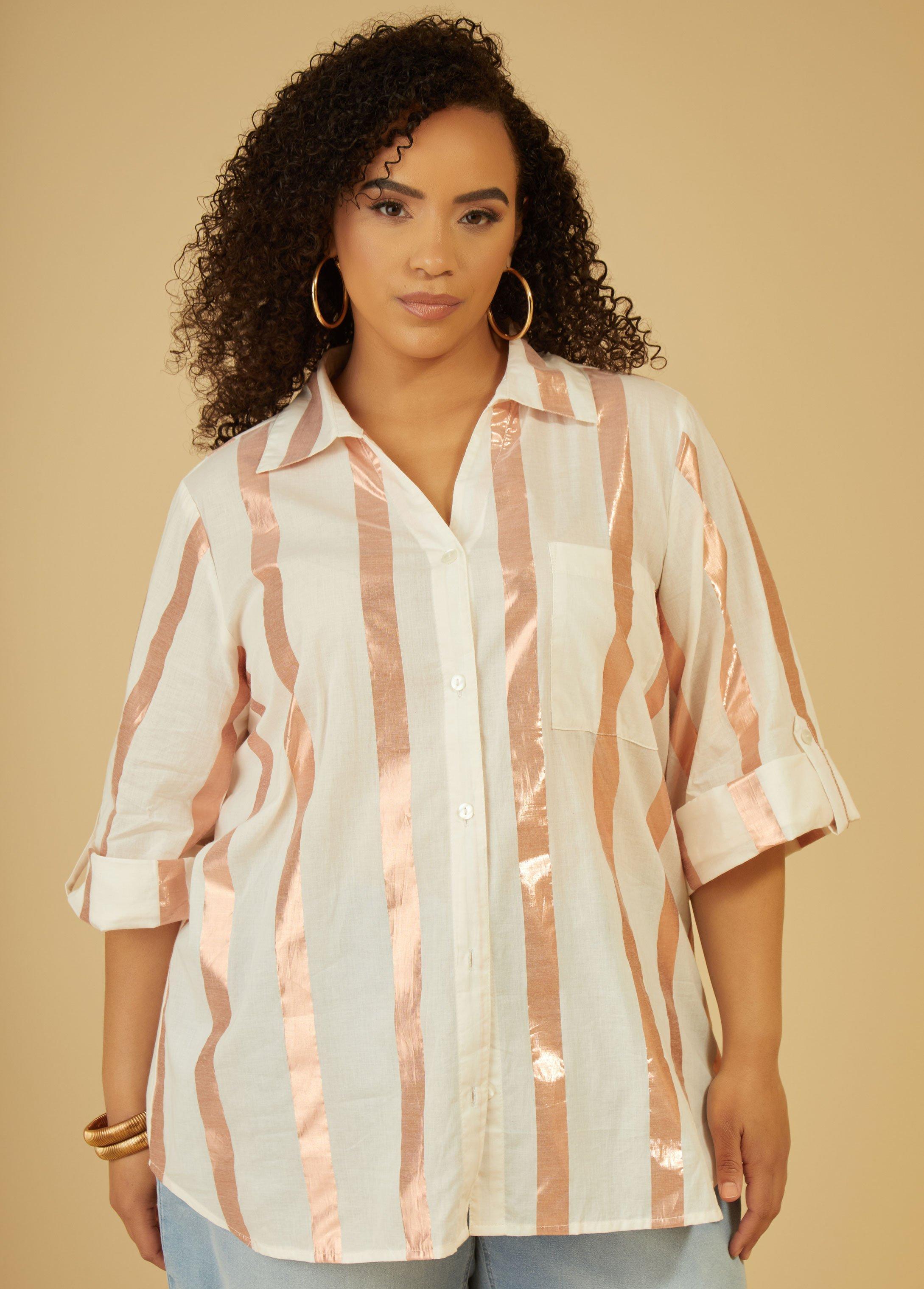 Plus Size Metallic Striped Shirt Ashley Stewart Product Image