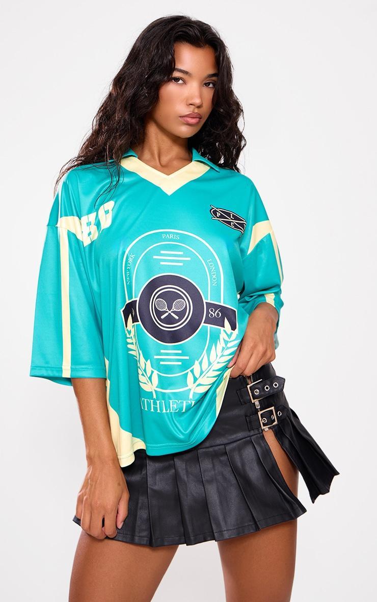 Green Sports Printed Collared Oversized Jersey product image