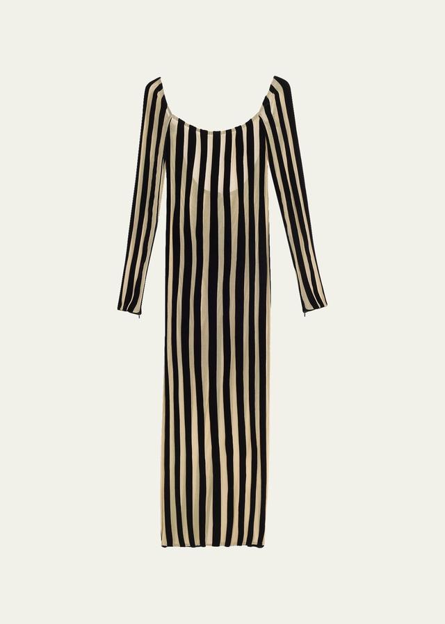 LaQuan Smith Stripe Semisheer Long Sleeve Midi Dress Product Image