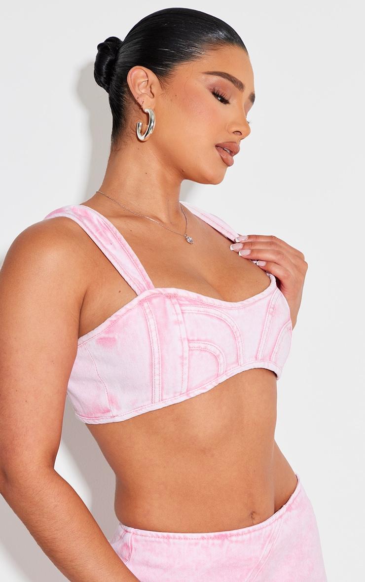 Shape Washed Pink Denim Seam Front Detail Bralet Product Image