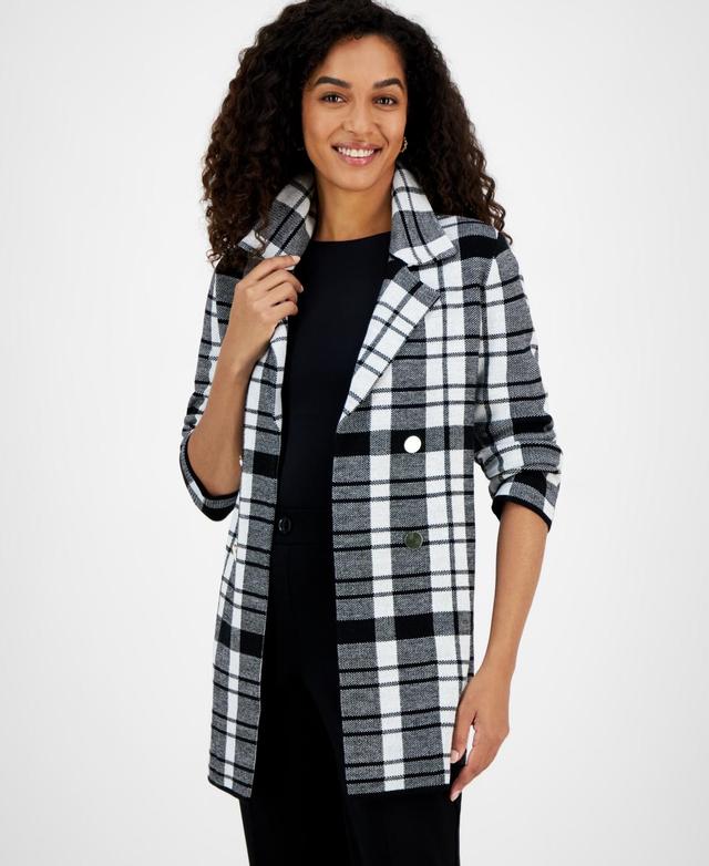 Kasper Womens Plaid Faux-Button Cardigan - Ivory Product Image