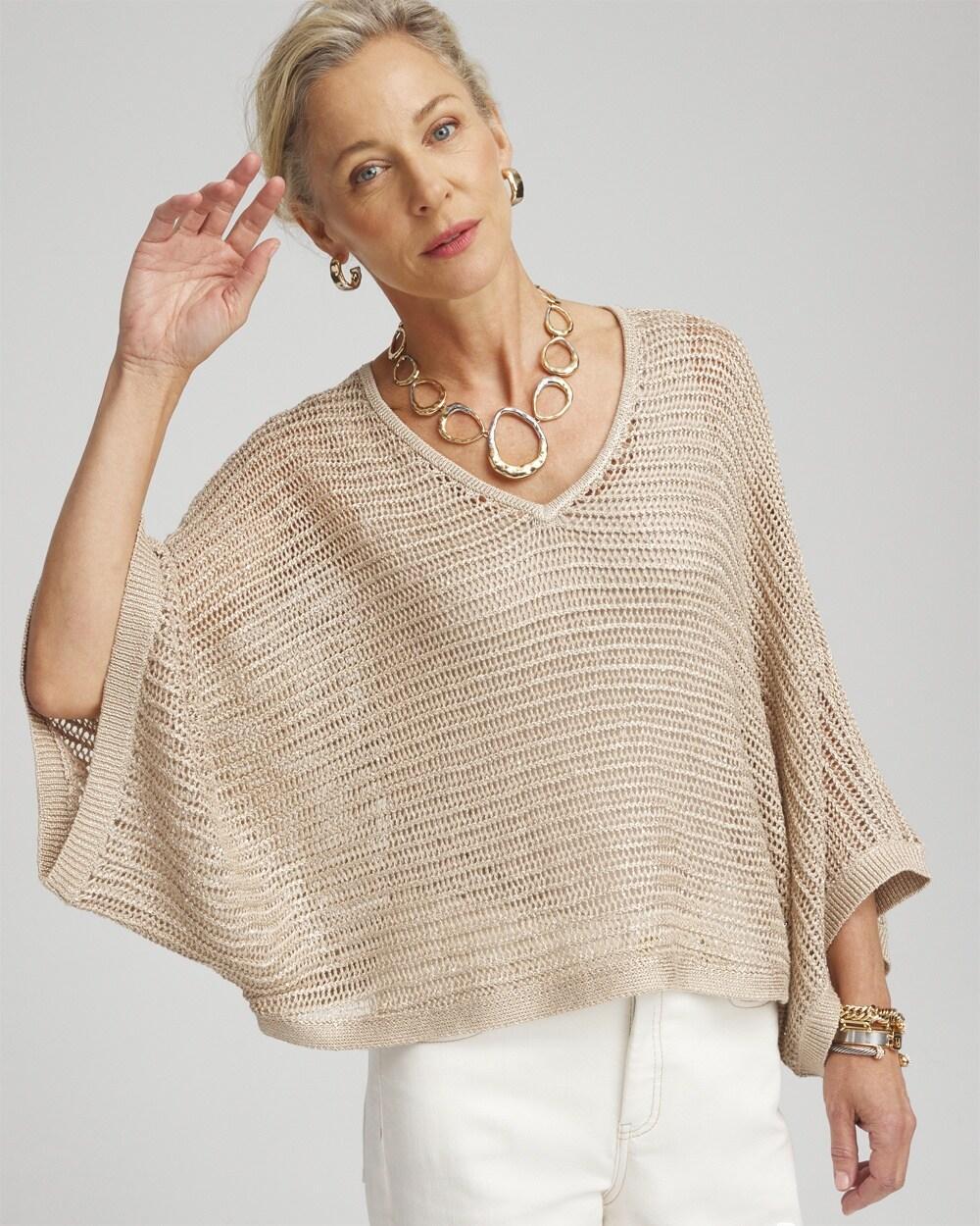 V-Neck Sequin Knit Poncho Product Image