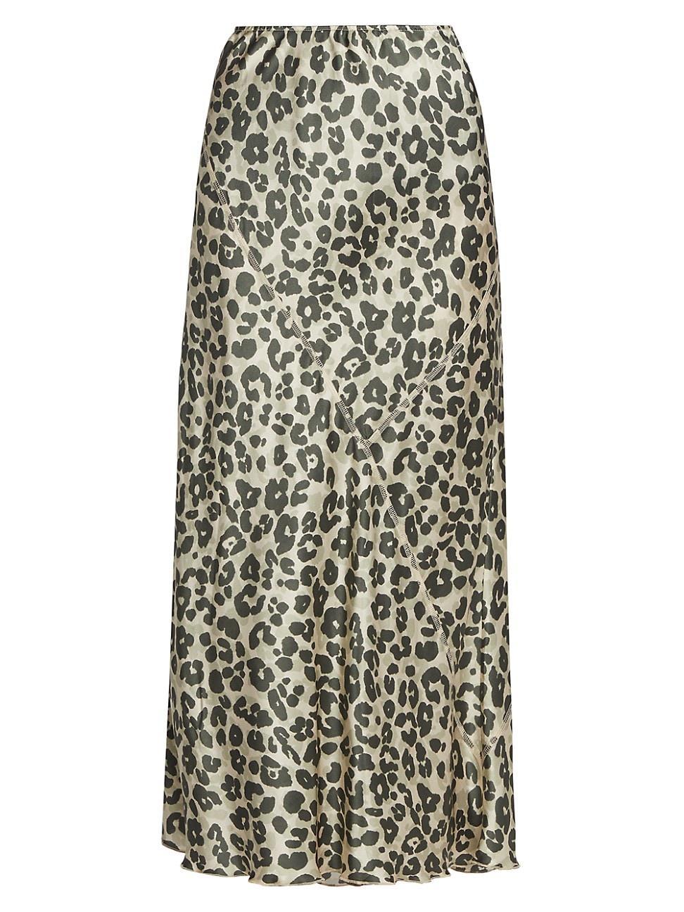 Womens Leopard-Print Silk Midi-Skirt Product Image