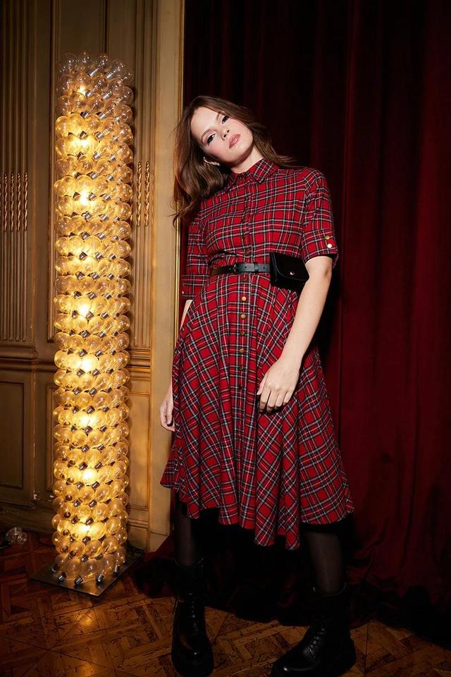 Midi Plaid Shirt Dress Product Image