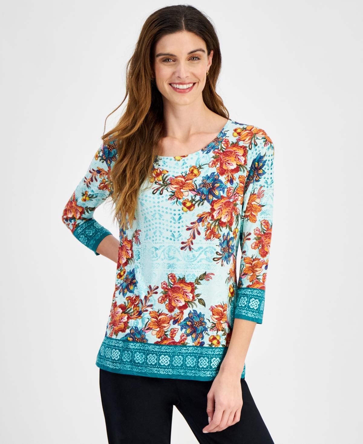 Jm Collection Womens 3/4 Sleeve Jacquard Printed Top, Created for Macys Product Image