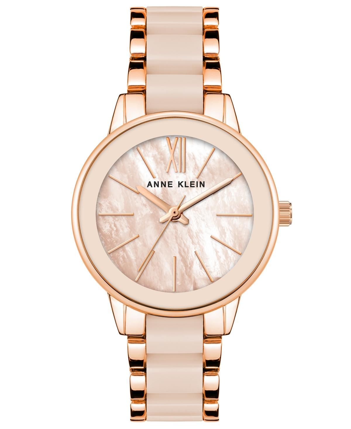 Anne Klein Womens Three Hand Quartz Rose Gold-tone Alloy and Blush Resin Link Bracelet Watch, 38mm - Rose Gold-Tone Product Image