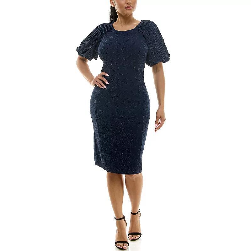 Womens Nina Leonard Puff Sleeve Sheath Dress Blue Product Image