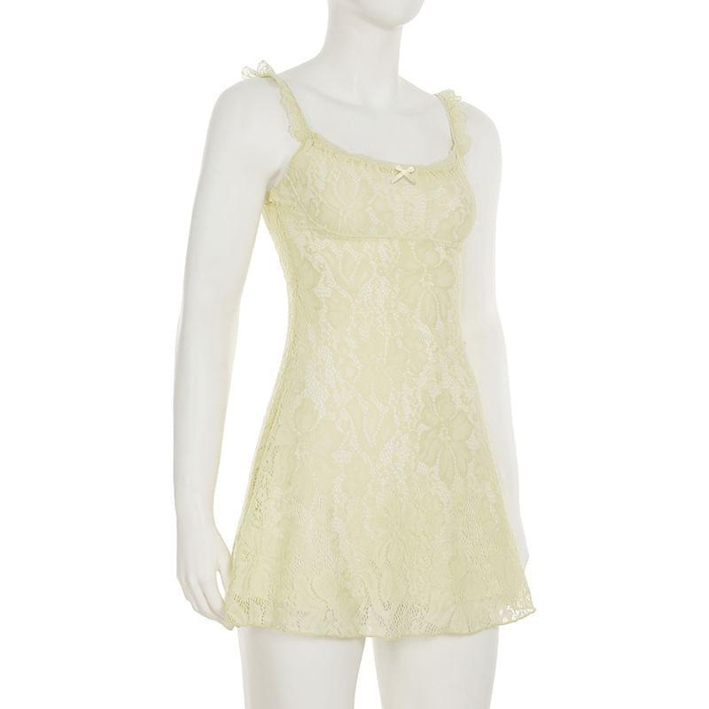 Sleeveless Floral Lace Ruffle Mini Dress Product Image