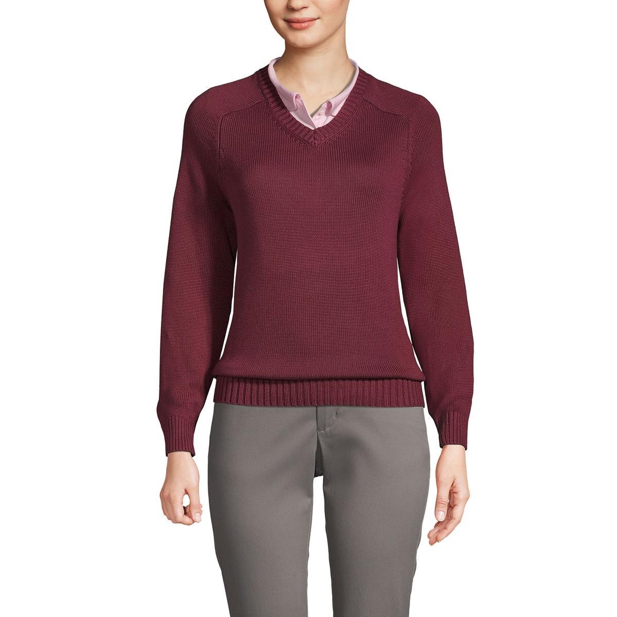 Womens Lands End Cotton Modal V-Neck Sweater Red Product Image