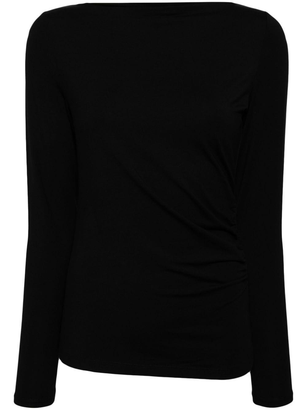 Ruched Long-sleeve Top In Black Product Image