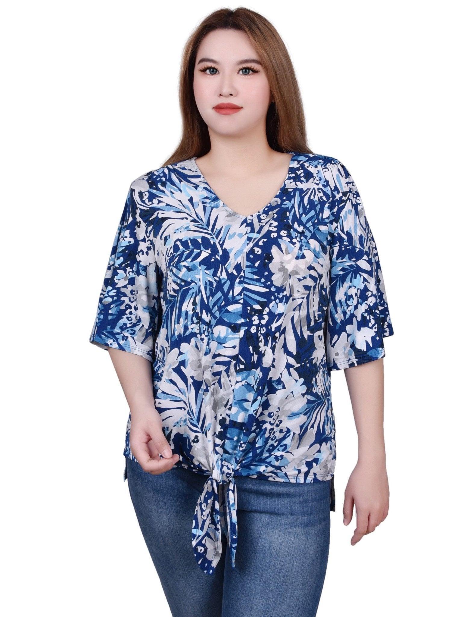 Elbow Sleeve Tie-Front Top - Petite Product Image