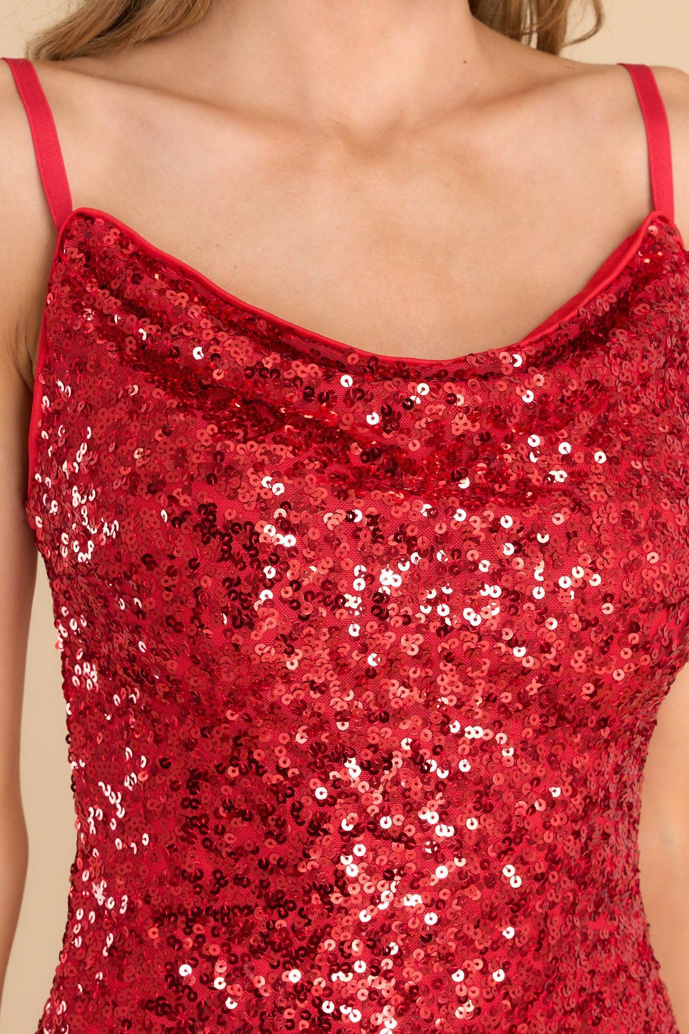 Secret Magic Red Sequin Midi Dress Product Image