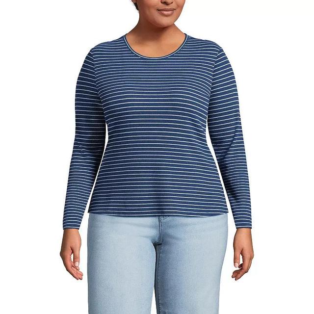 Plus Size Lands End Long Sleeve Baby Waffle Crewneck T-Shirt, Womens Product Image