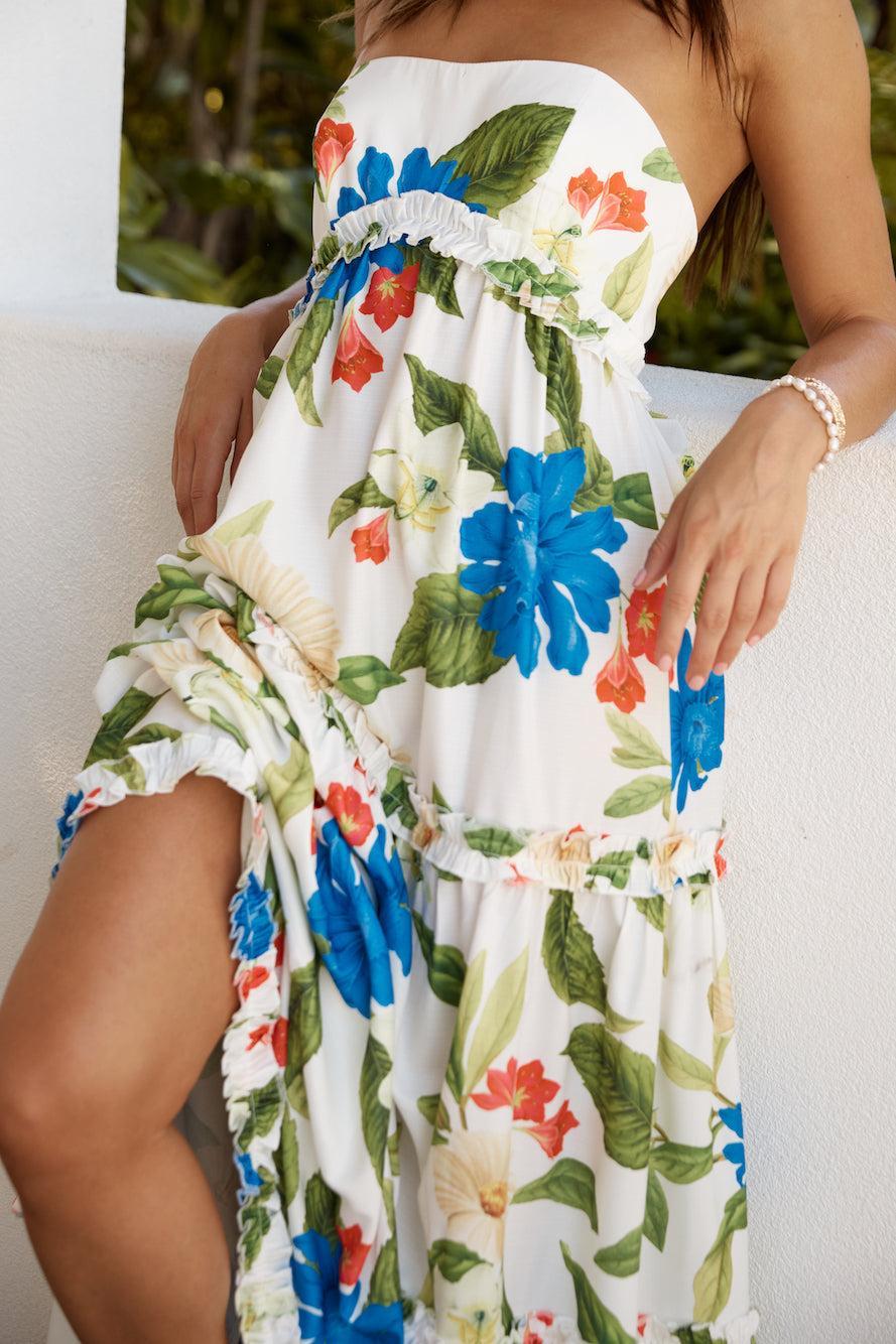 RUNAWAY Daria Maxi Dress White Floral Product Image