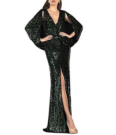 Terani Couture Womens Sequin Cowl Sleeve Draped Gown - Hunter Product Image