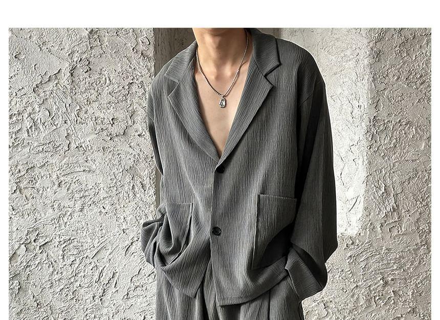 Notch Lapel Plain Single-Breasted Blazer / Mid Rise Loose Fit Dress Pants Product Image