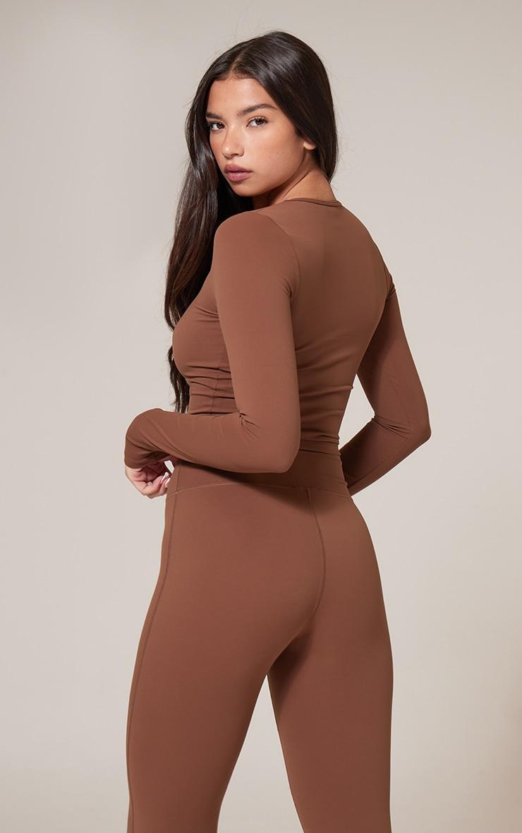 Deep Mocha Contour Sculpt Long Sleeve Crop Top Product Image