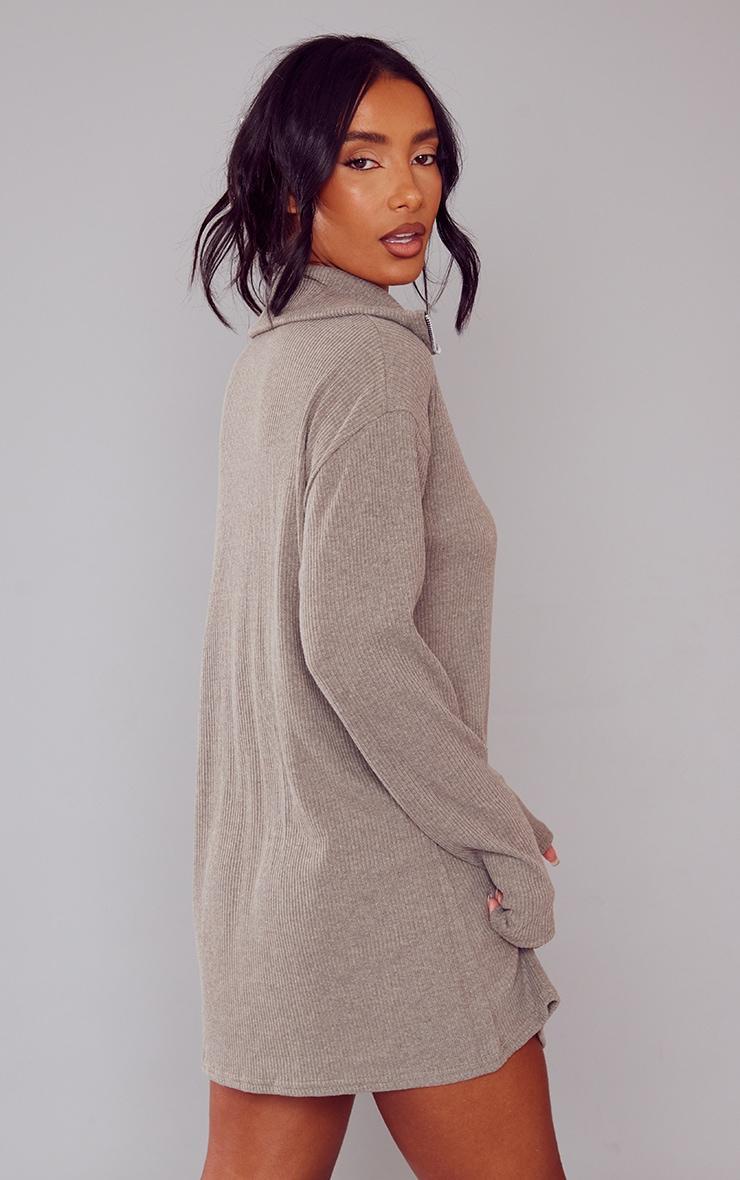 Sage Khaki Rib High Neck Half Zip Oversized Sweater Dress Product Image