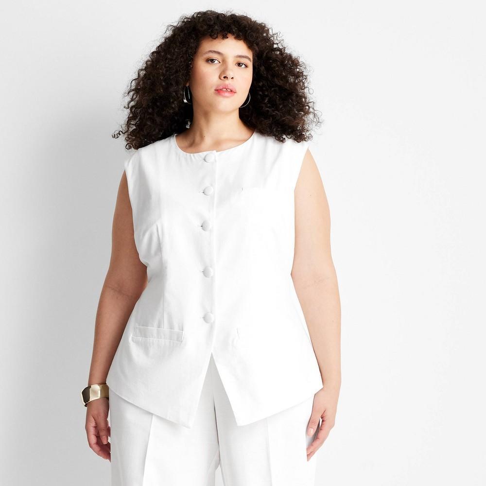 Womens Sleeveless Button-Front Waistcoat - Future Collective with Jenee Naylor White 18 Product Image