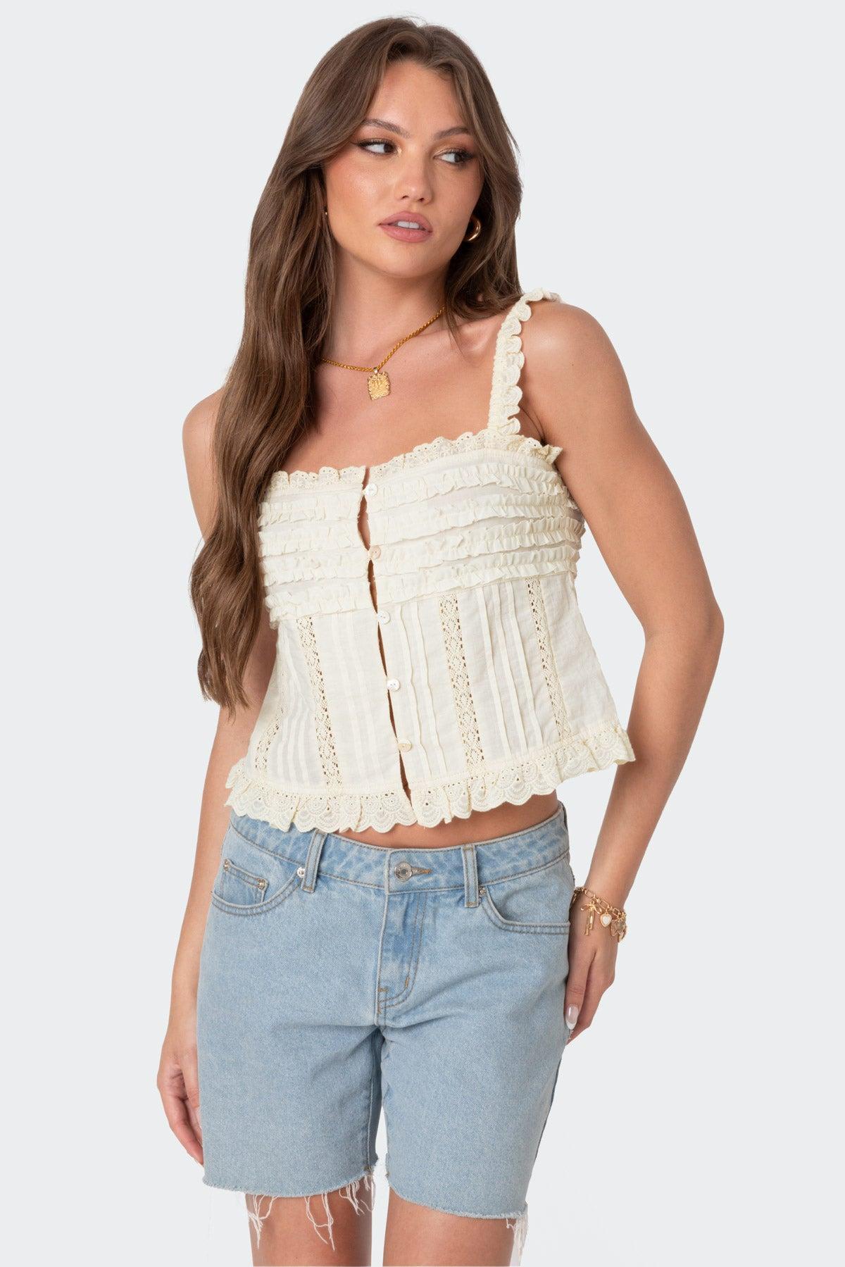 Hera Button Front Ruffled Top Product Image