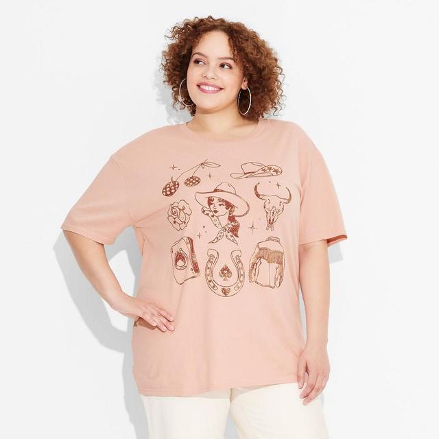 Womens Disco Cowgirl Oversized Short Sleeve Graphic T-Shirt - Light Product Image