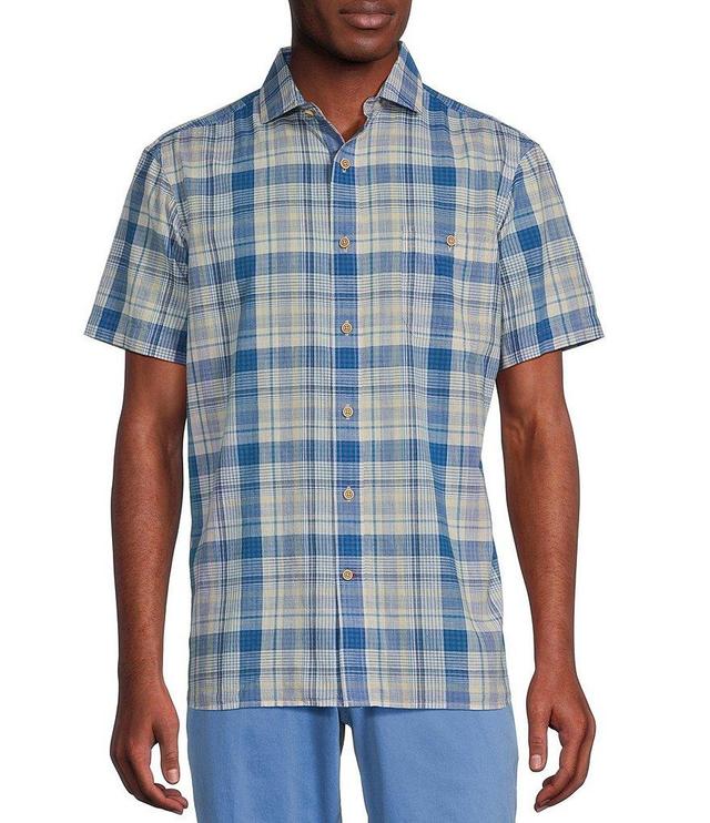 Cremieux Blue Label Plaid Chambray Cotton Short Sleeve Woven Shirt Product Image