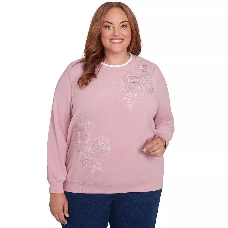 Plus Size Alfred Dunner Classic Sherpa Floral Embroidered Sweater, Womens Product Image