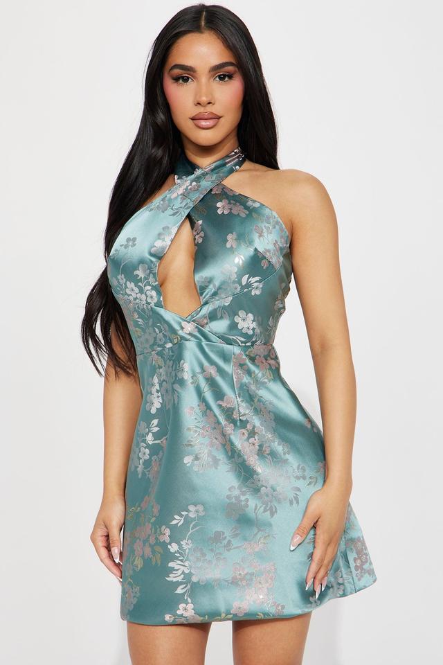 Flora Satin Mini Dress - Sage Product Image