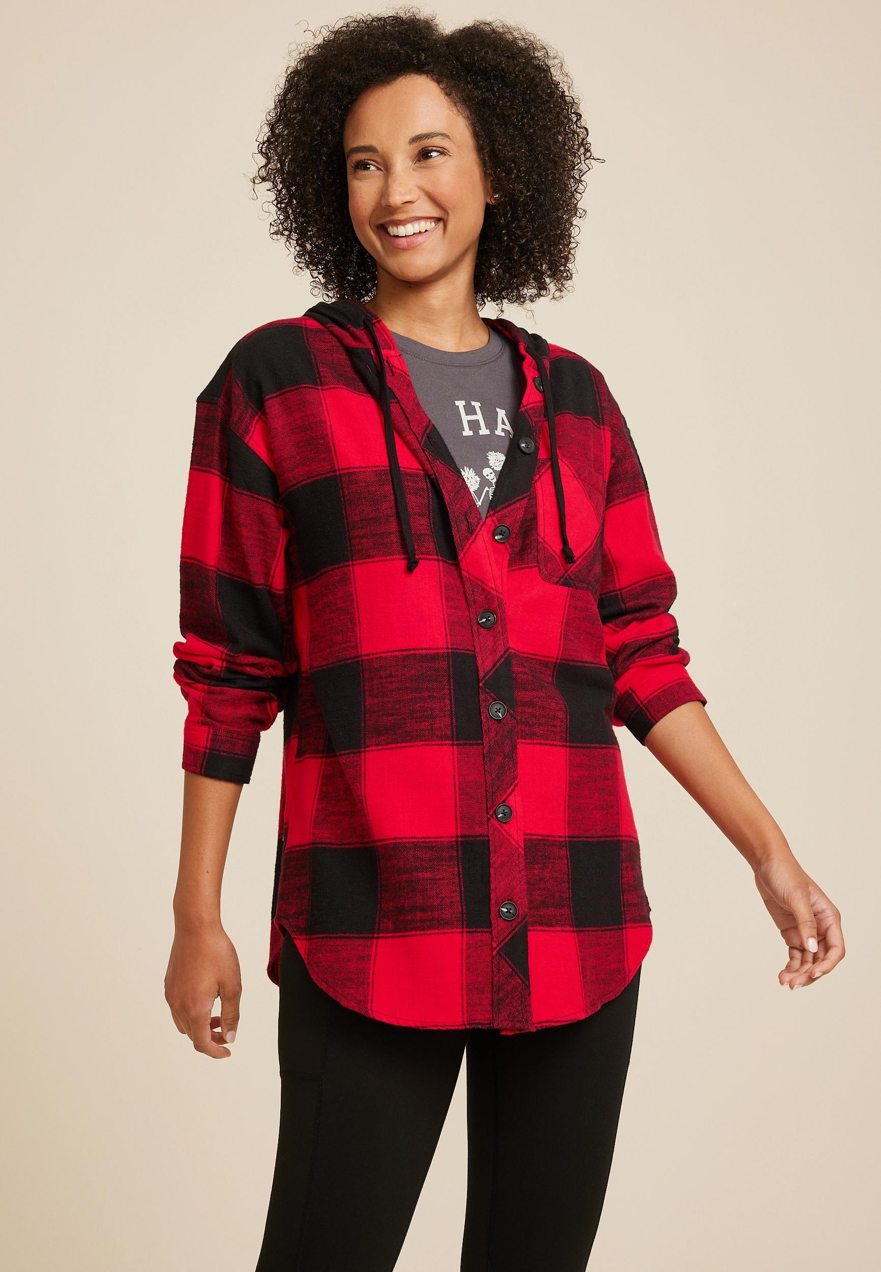 Collegiate Plaid Hooded Button Down Shirt Product Image