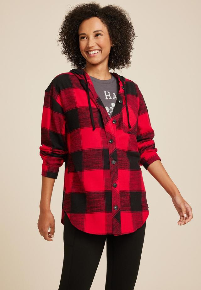 Cabin Collegiate Plaid Hooded Button Down Shirt Product Image