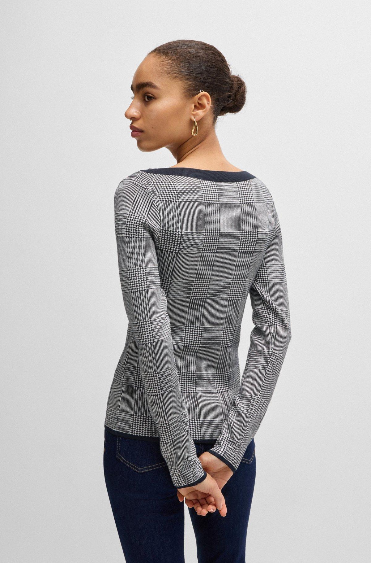 Wide-neck sweater in stretch jacquard Product Image