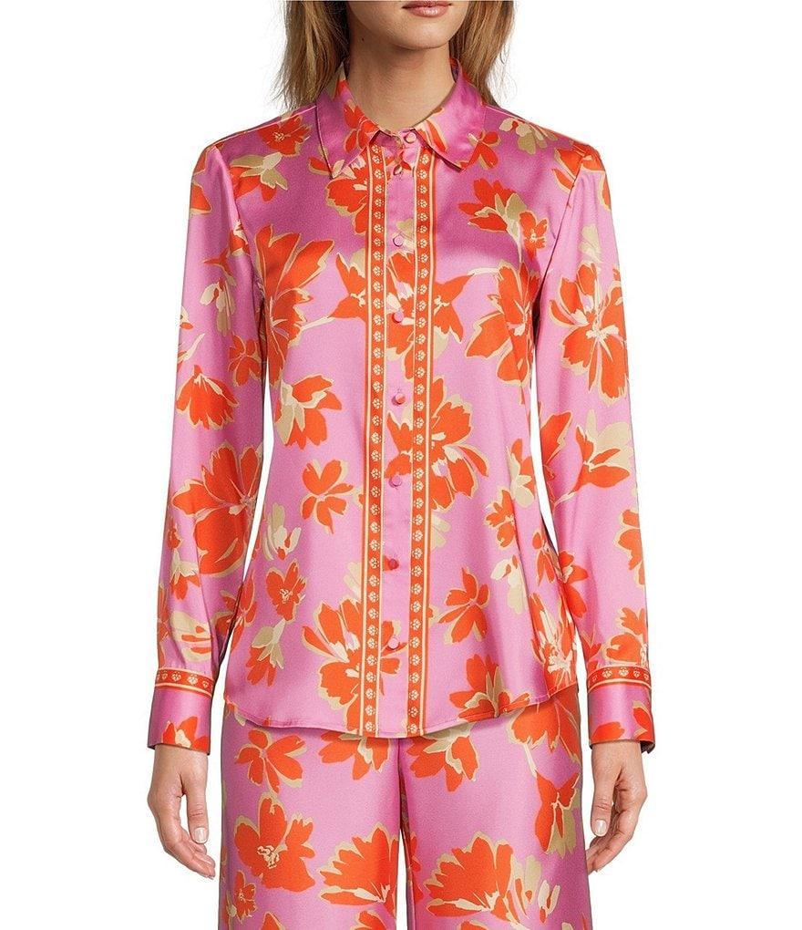 Antonio Melani Polina Floral Printed Satin Twill Point Collar Long Sleeve Coordinating Button Front Shirt Product Image