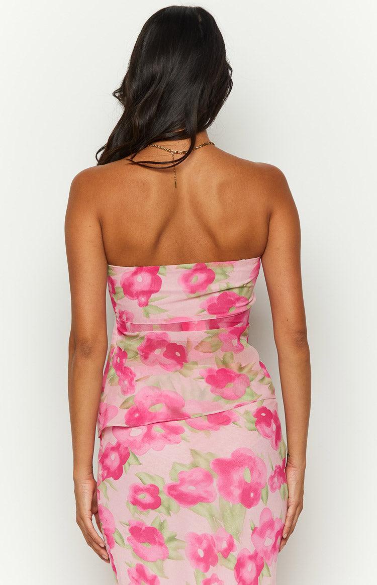 Jacqulin Pink Floral Print Strapless Top Product Image